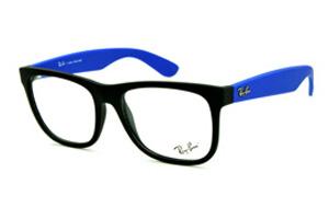 Óculos Ray-Ban RB 7057 preto fosco e haste azul com emblema prata