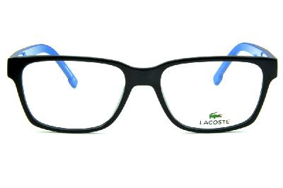Óculos Lacoste L2692 acetato preto e hastes preta com interno e friso azul e logo de metal
