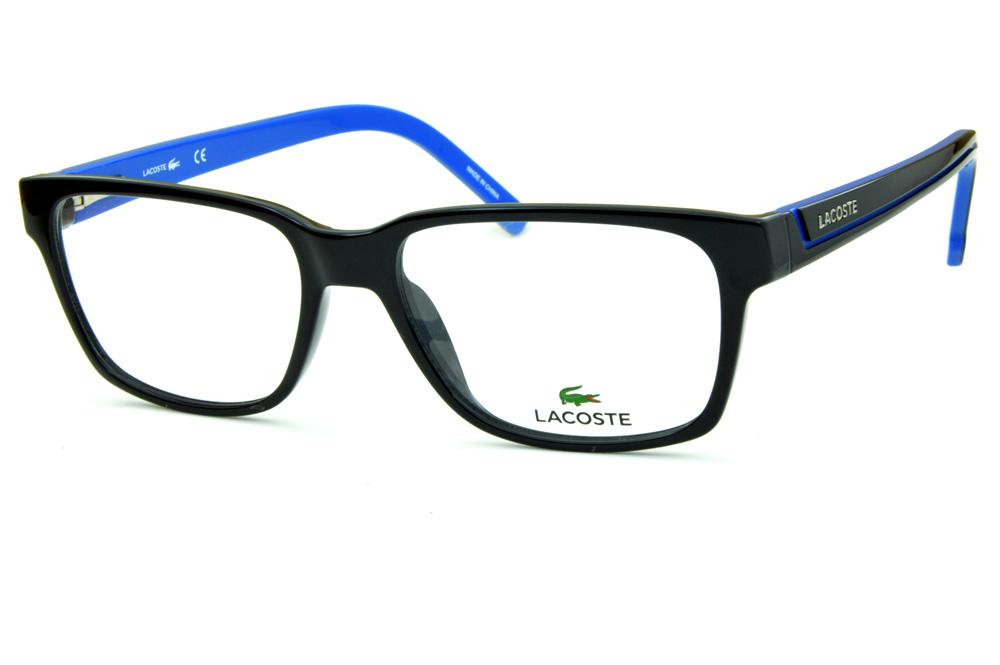 Óculos Lacoste L2692 acetato preto e hastes preta friso azul