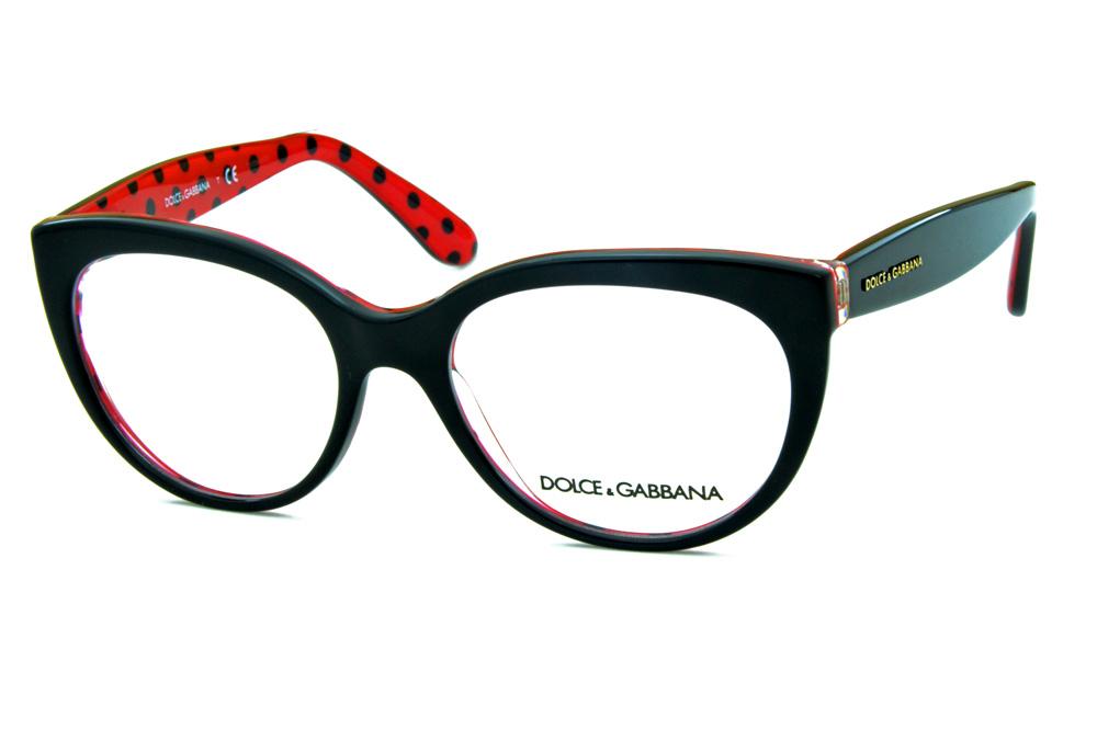 Óculos Dolce & Gabbana DG3201 Preto haste vermelha e poa preto