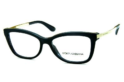 Óculos Dolce & Gabbana em acetato preto com hastes em metal dourado para mulheres