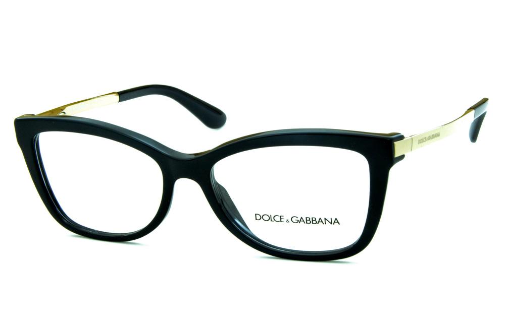 Óculos Dolce & Gabbana DG3218 Preto hastes de metal dourado
