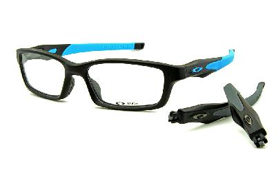Óculos de grau Oakley OX 8027 Crosslink em acetato preto 2 cores haste azul e cinza