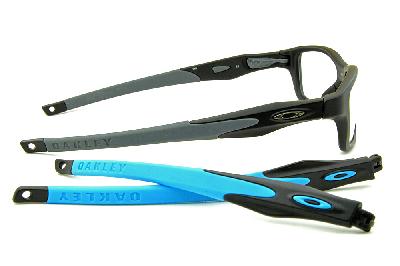 Óculos de grau Oakley OX 8027 Crosslink em acetato preto 2 cores haste azul e cinza