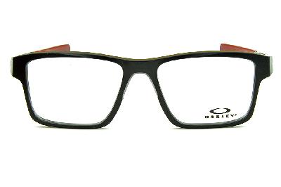 Óculos Oakley OX 8040 Chamfer 2 Acetato Preto com ponteiras emborrachadas vinho e logo branco
