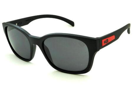 Óculos de sol masculino Hot Buttered HB Drifta preto fosco e vermelho lente cinza em acetato esportivo