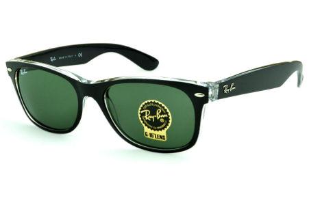 Óculos Ray-Ban New Wayfarer RB 2132 Preto fosco e transparente com lente verde G15