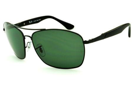 Óculos de sol quadrado masculino Ray-Ban em metal com haste preta e lente verde G15