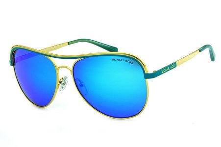 Óculos de Sol Michael Kors MK 1012 Vivianna1 Dourado com detalhes verde água e espelho azul/verde