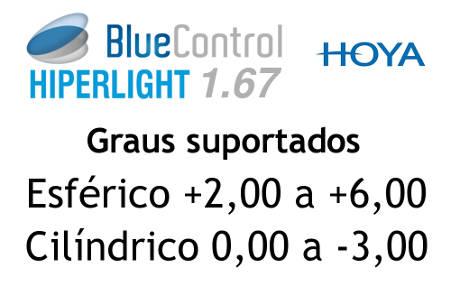 Lente Filtro Luz Azul Hoya Blue Control 1.67 hipermetropia esférico +2,00 a +6, cilíndrico até -3,00