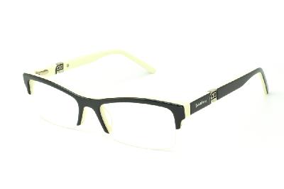 Armação de óculos de grau feminina fio de nylon Ilusion acetato preto haste preta e branco marfim