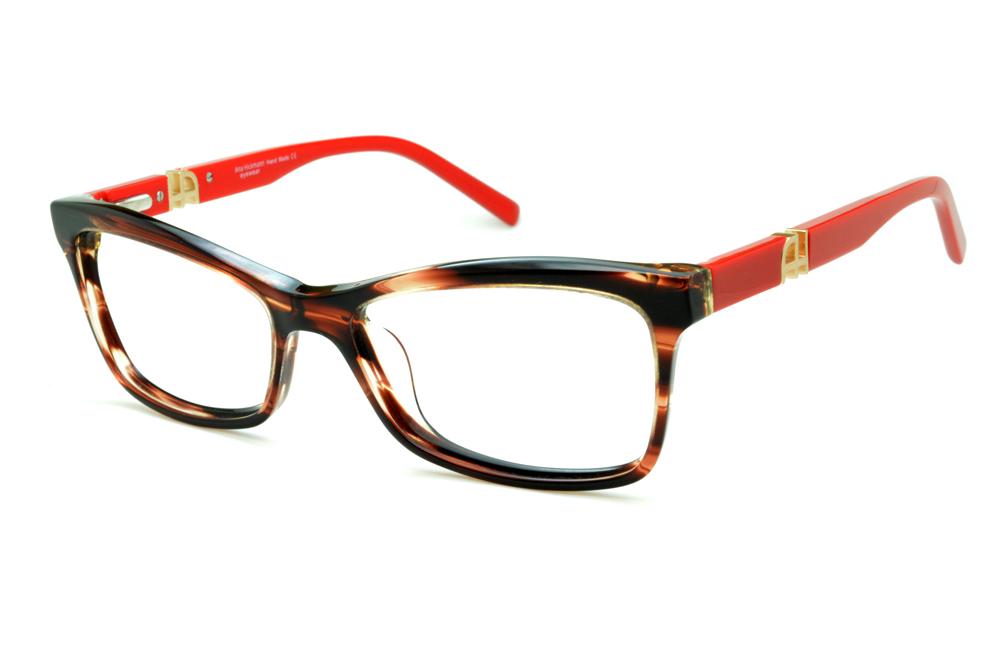 Óculos Ana Hickmann AH6180 marrom/caramelo mesclado e haste vermelha