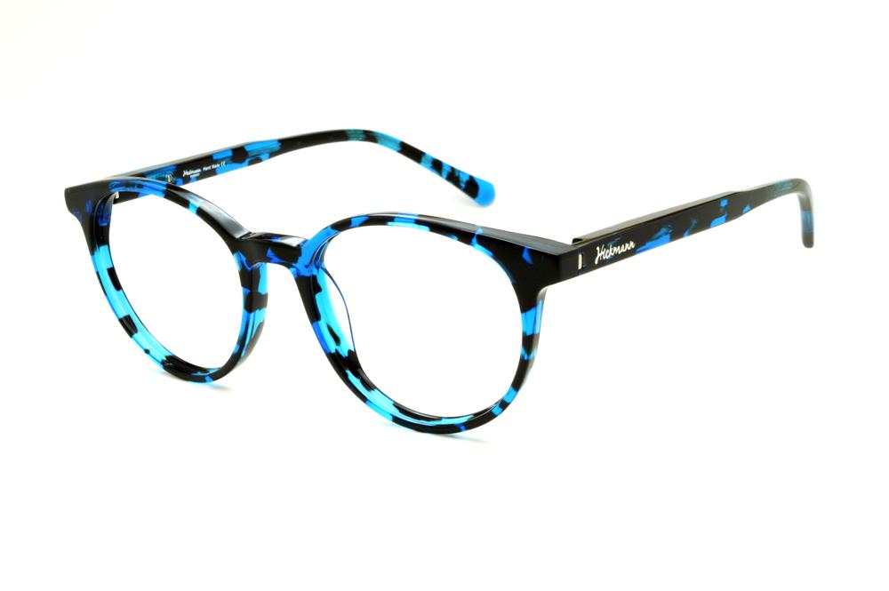 Óculos Ana Hickmann HI6018 redondo azul e preto efeito onça