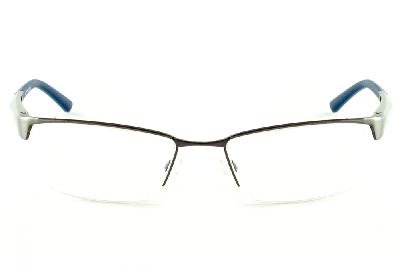 Óculos Atitude metal silver com haste grafite/azul royal e detalhe vazado flexível de mola