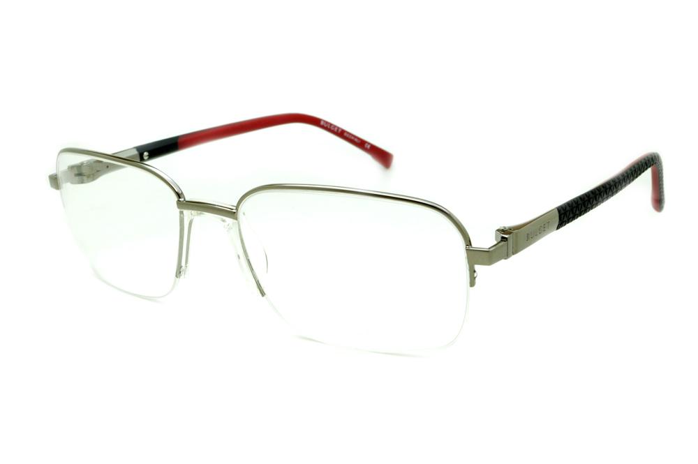 Óculos Bulget BG1403 prata haste vermelha e preto efeito costura