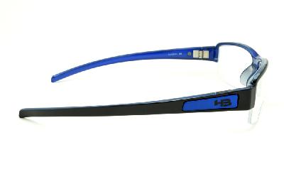 Óculos HB Black On Blue - Acetato preto brilhante e azul e fio de nylon