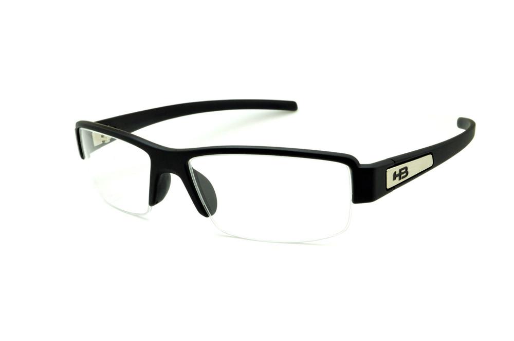 Óculos HB Matte Black preto fosco detalhe em aço escovado fio de nylon