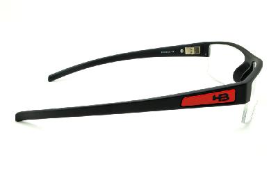 Óculos HB Matte Black Red - Acetato preto fosco e detalhe em vermelho e fio de nylon