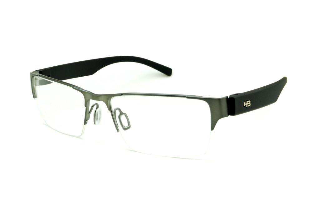 Óculos HB Duotech metal niquelado fio de nylon haste preta masculino