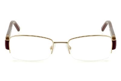 Óculos Ilusion dourado em fio de nylon com haste vinho bordô e mesclado com roxo e strass cristal