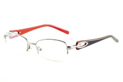 Armação de óculos feminino Ilusion prata em fio de nylon com haste preta/vermelha com strass