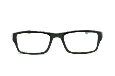 Armação de óculos de grau masculino esportivo Oakley Chamfer em acetato preto e cinza retangular