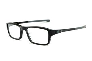 Armação de óculos de grau masculino esportivo Oakley Chamfer em acetato preto e cinza retangular