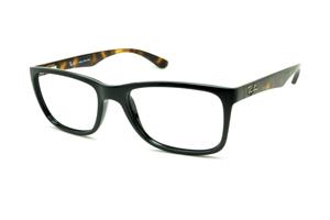 Óculos de grau Ray-Ban armação quadrada feminina e masculina acetato preto com haste marrom efeito onça RB 7027