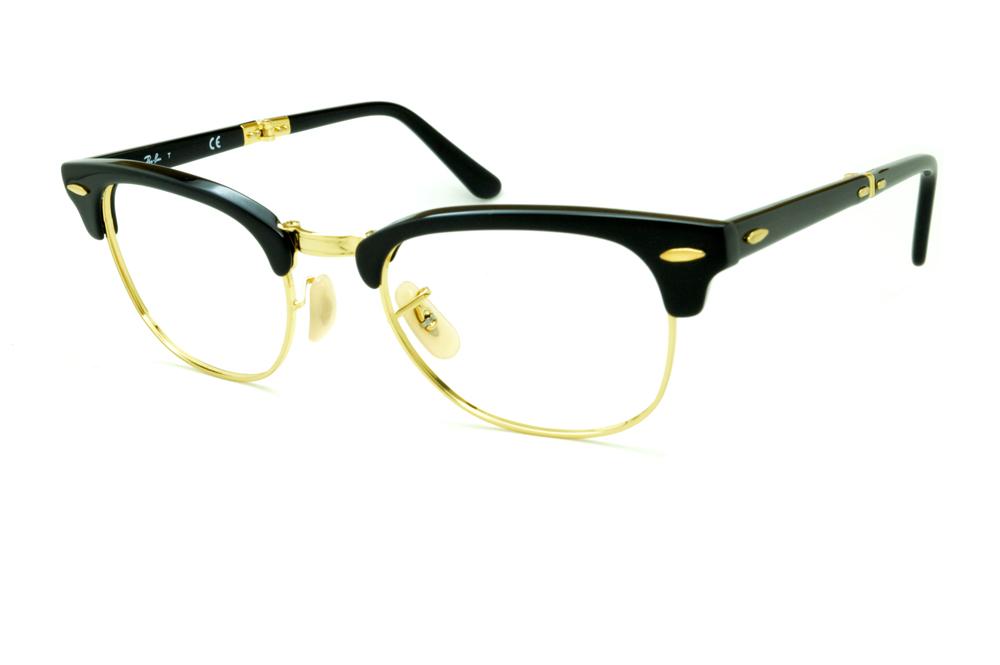 Óculos Ray-Ban RB5334 preto e dourado modelo dobrável clubmaster