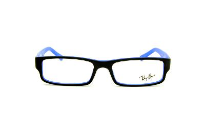 Óculos Ray-Ban RB 5246 preto fosco com azul fosco e logo prata