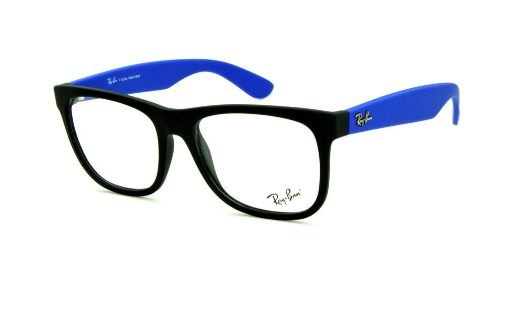 Óculos Ray-Ban RB7057 preto fosco haste azul e emblema prata