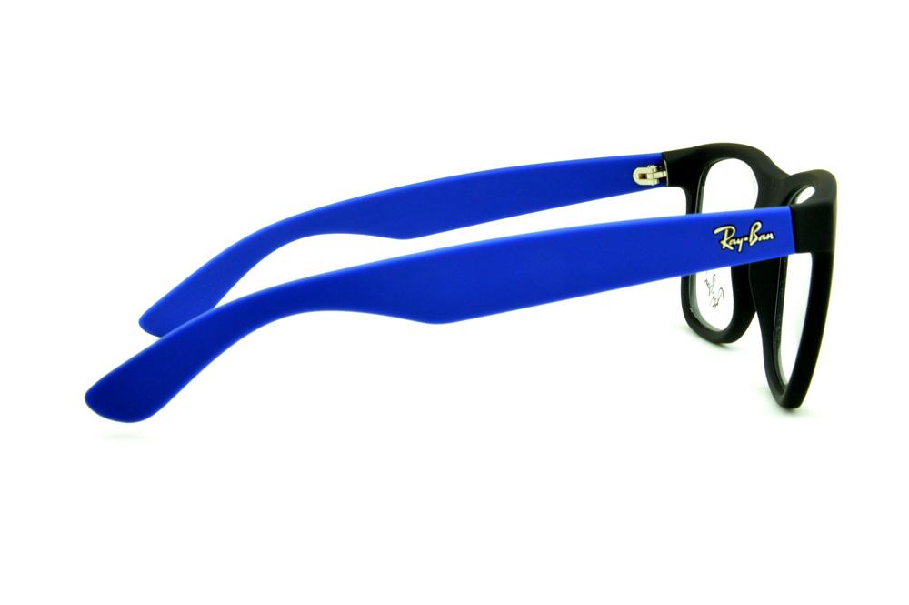 Óculos Ray-Ban RB 7057 preto fosco e haste azul com emblema prata