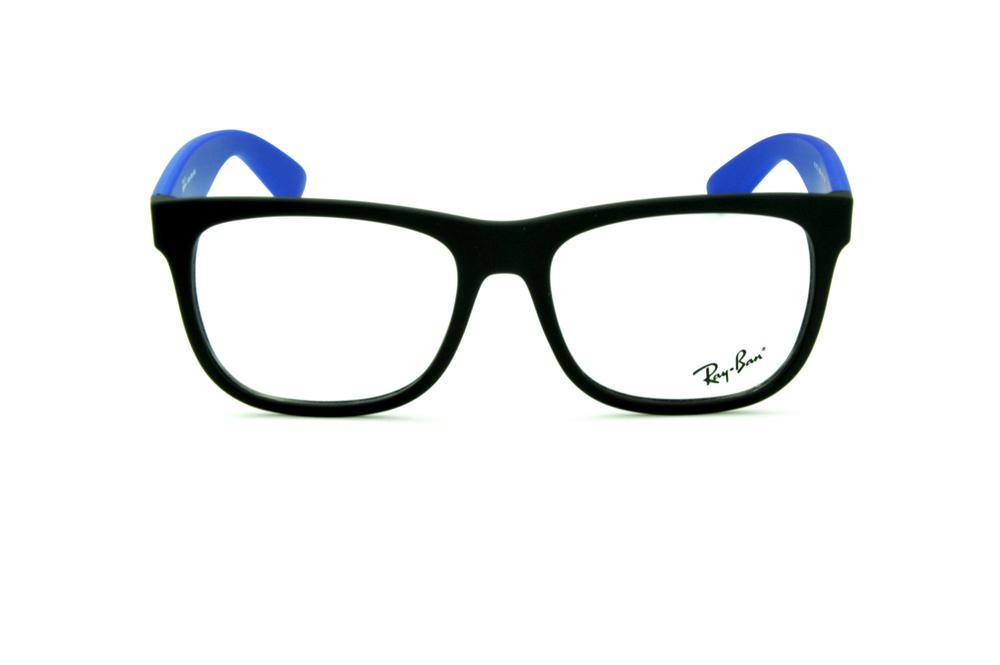 Óculos Ray-Ban RB 7057 preto fosco e haste azul com emblema prata