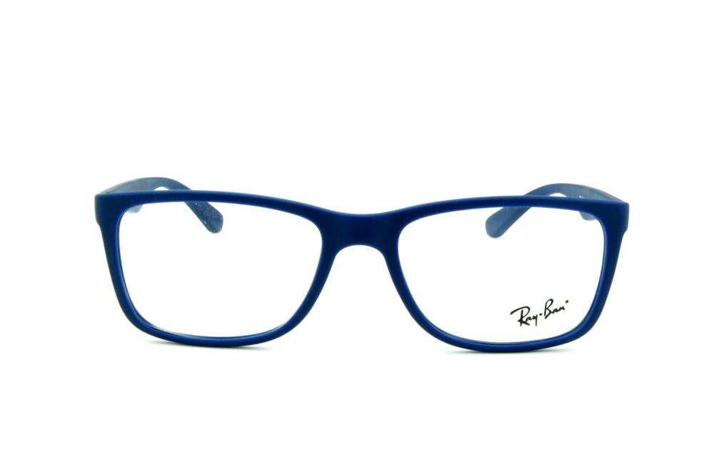 Óculos Ray-Ban RB 7027 azul fosco de mola flexível com logo prata