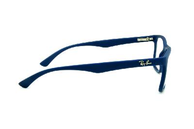 Óculos Ray-Ban RB 7027 azul fosco de mola flexível com logo prata