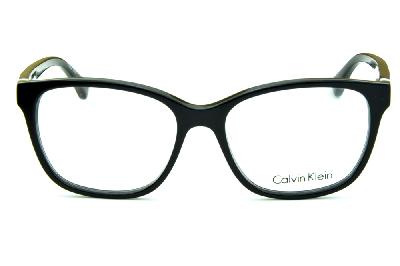 Armação de óculos de grau feminino Calvin Klein em acetato preto brilhante para mulheres