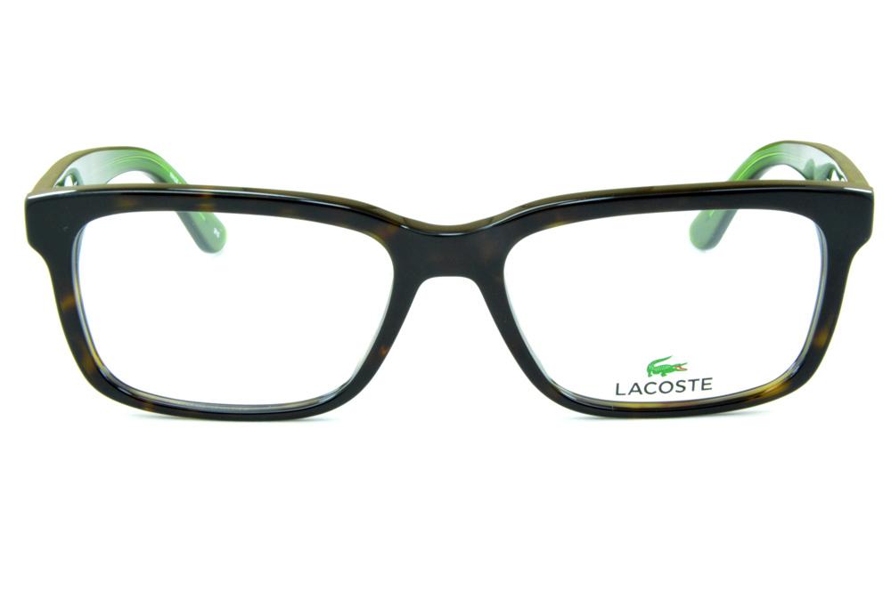 Óculos Lacoste L2672 Demi tartaruga efeito onça com hastes verdes e logo de metal