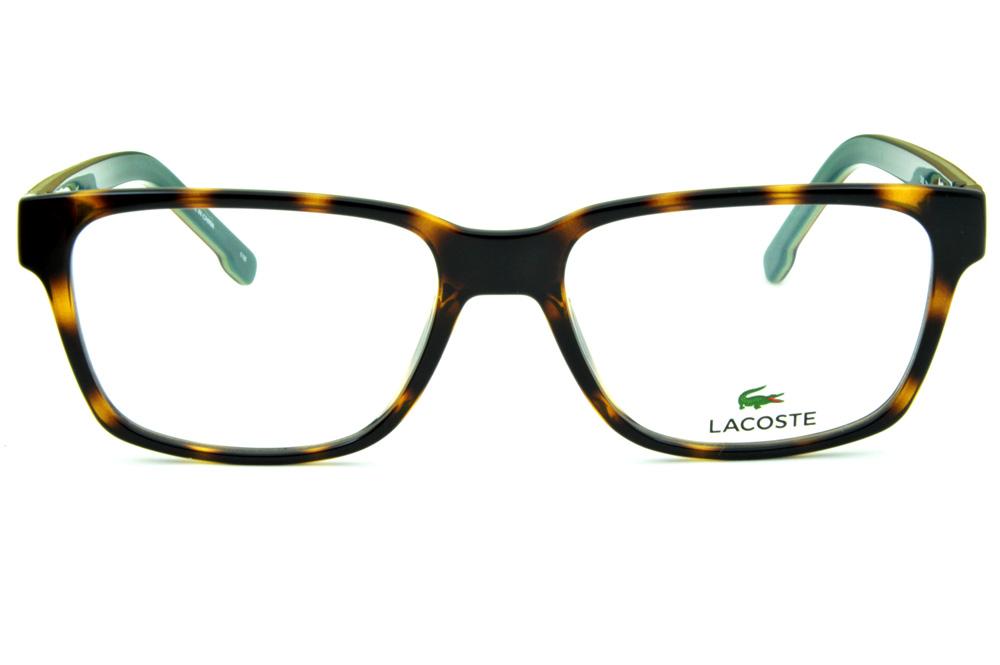 Óculos de grau Lacoste acetato marrom tartaruga efeito onça e hastes com interno e friso verde