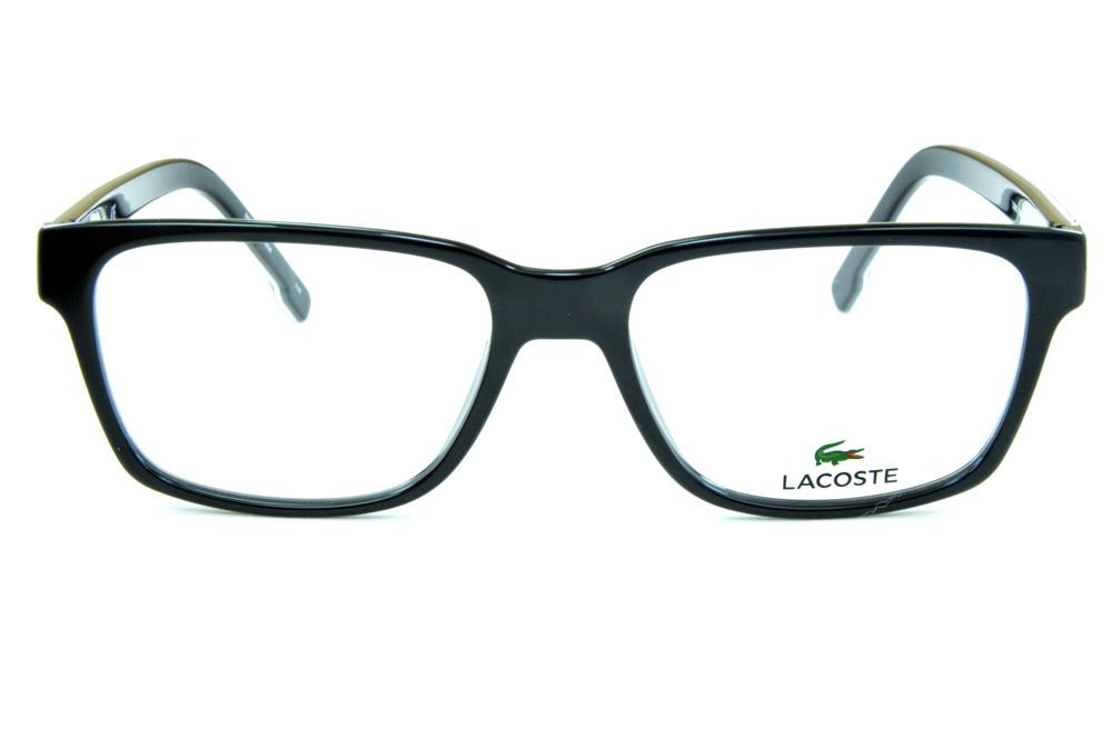 Óculos de grau Lacoste acetato preto e hastes preta com friso branco para homens e mulheres