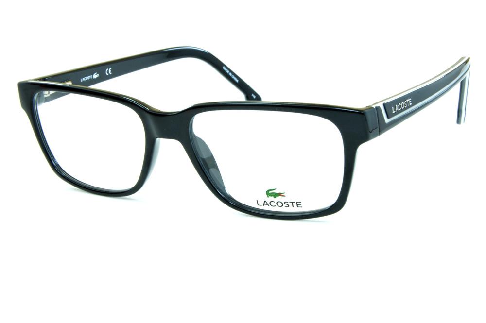 Óculos Lacoste L2692 acetato preto e hastes preta friso branco