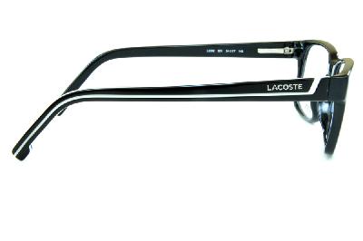 Óculos de grau Lacoste acetato preto e hastes preta com friso branco para homens e mulheres