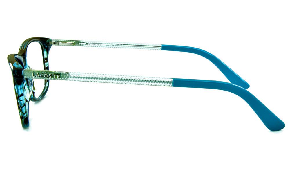 Óculos Lacoste L2711 azul e marrom mesclado com haste transparente e ponteiras azul