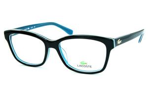 Óculos Lacoste L2745 Preto e azul com friso branco e logotipo jacaré dourado