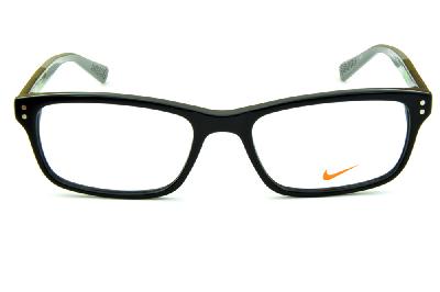 Armação de grau masculino quadrado óculos Nike preto haste cinza e logo verde fluorescente esportivo