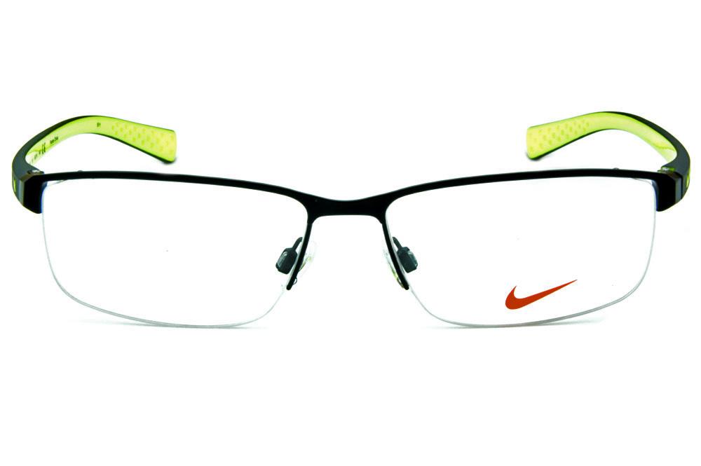 Óculos Nike 8098 metal preto fio de nylon com haste em grilamid cinza e verde fluorescente interno