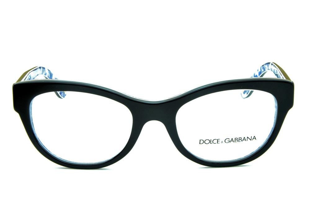 Óculos Dolce & Gabbana DG 3203 Preto com floral azul e branco na parte interna