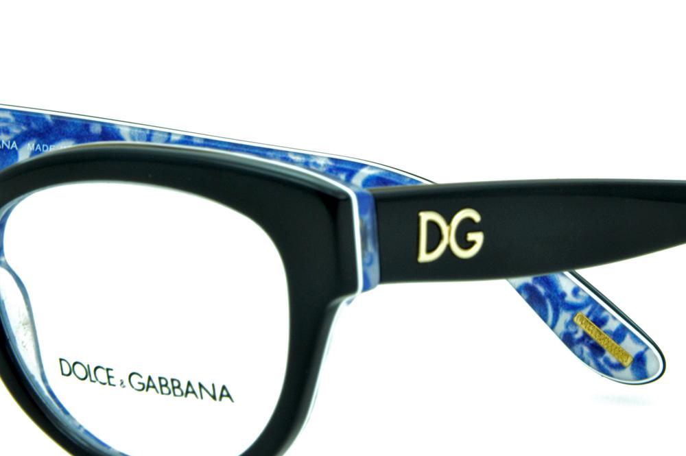Óculos Dolce & Gabbana DG 3203 Preto com floral azul e branco na parte interna