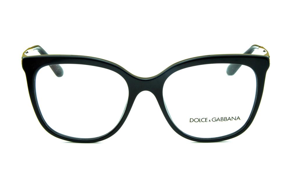 Óculos Dolce & Gabbana DG 3259 Preto com hastes de metal dourado
