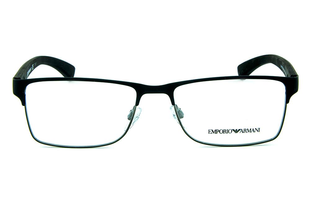 Óculos Emporio Armani EA 1052 de grau retangular preto masculino e haste metal prata