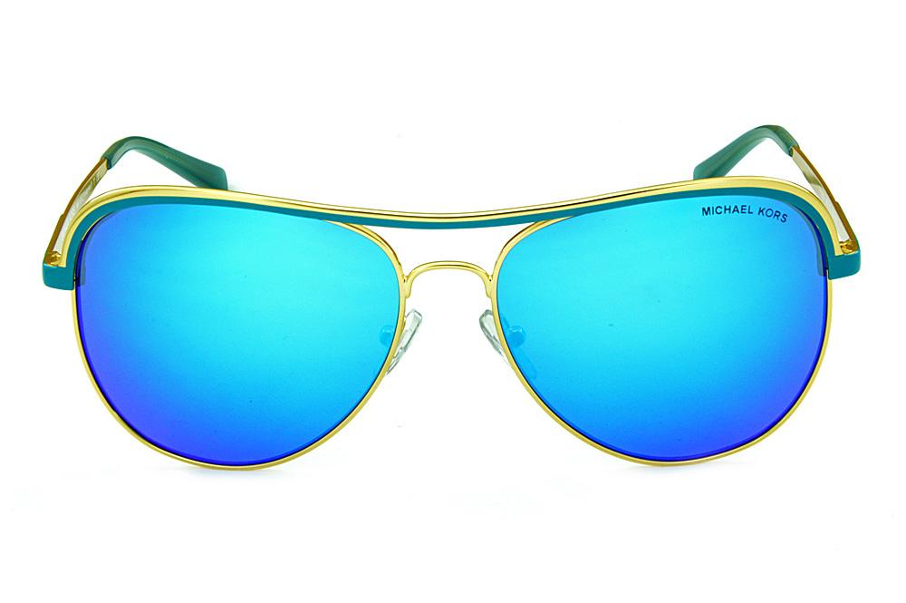 Óculos de Sol Michael Kors MK 1012 Vivianna1 Dourado com detalhes verde água e espelho azul/verde